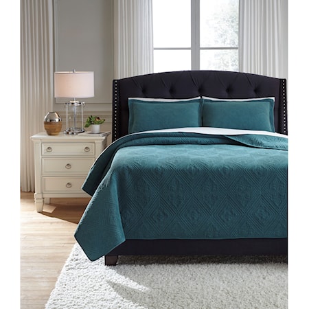 Queen Minette Teal Quilt Set