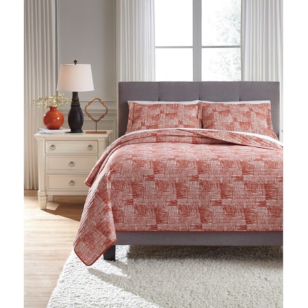 Queen Jabesh Orange Quilt Set