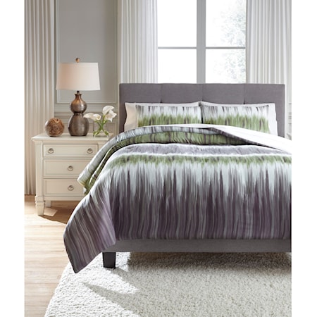 Queen Agustus Gray/Green Comforter Set