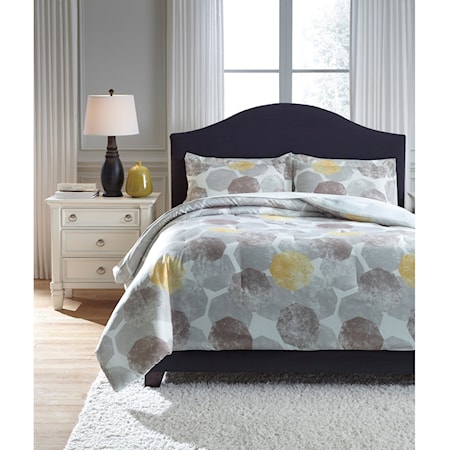 Queen Gastonia Gray/Yellow Comforter Set