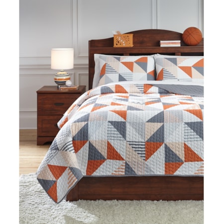 Full Layne Gray/Orange Coverlet Set