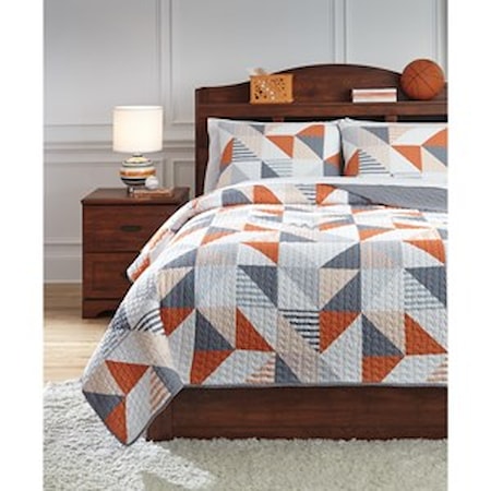 Full Layne Gray/Orange Coverlet Set