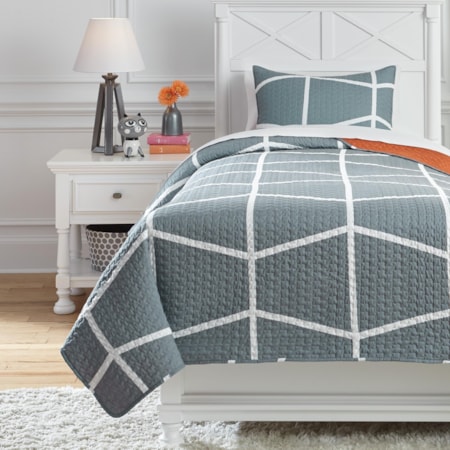 Twin Gage Gray/Orange Coverlet Set