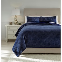 King Linette Blue Quilt Set