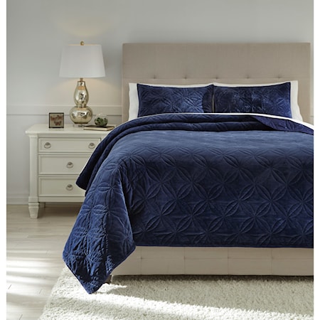 King Linette Blue Quilt Set