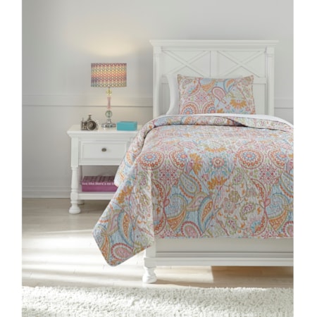 Twin Jessamine Pink/Orange Coverlet Set