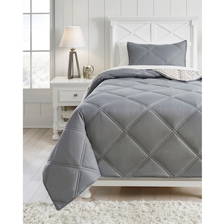 Twin Rhey Tan/Brown/Gray Reversible Comforter Set