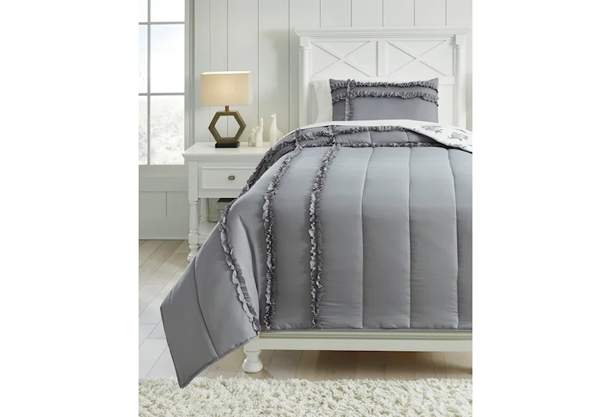 Bedding Sets Twin Meghdad Gray/White Comforter Set by Signature Design by Ashley at Smart Buy Furniture
