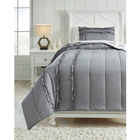 Twin Meghdad Gray/White Comforter Set