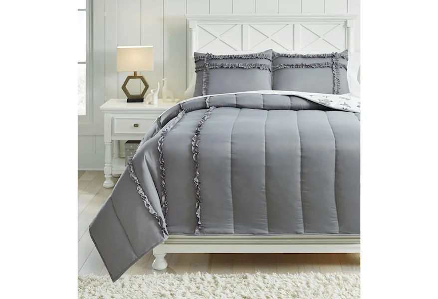 Bedding Sets Full Meghdad Gray/White Comforter Set by Signature Design by Ashley at Furniture and ApplianceMart