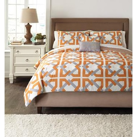 Queen Zaya Orange Top of Bed Set