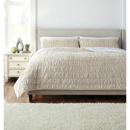 King Stitched Beige Comforter Set