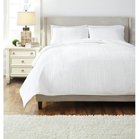 Queen Stitched White Comforter Set