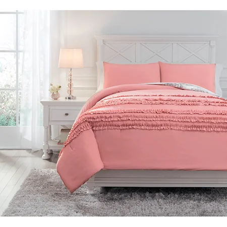 Full Avaleigh Pink/White/Gray Comforter Set