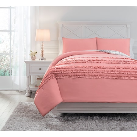 Full Avaleigh Pink/White/Gray Reversible Comforter Set