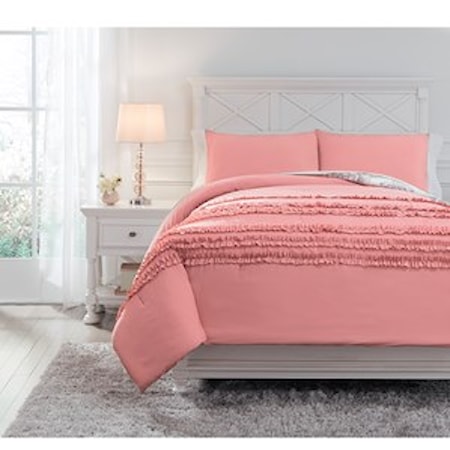Full Avaleigh Pink/White/Gray Comforter Set