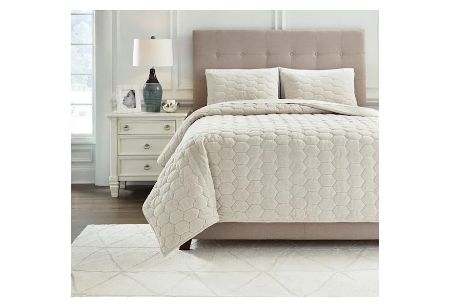 Bedding Sets Queen Hesper Bone Coverlet Set by Ashley Signature Design at Rooms and Rest