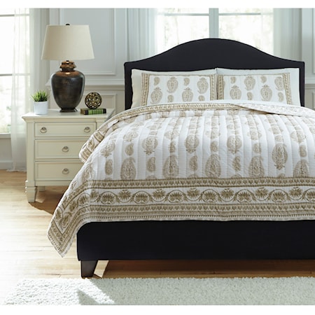 Queen Almeda Beige Coverlet Set