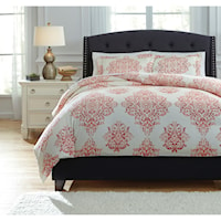 Queen Fairholm Coral Duvet Cover Set