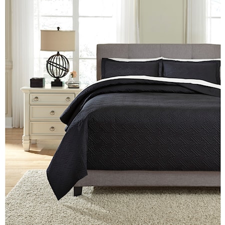 Queen Aldis Black Coverlet Set