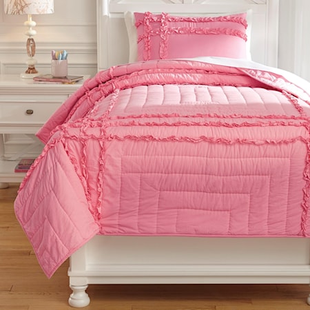 Twin Megara Pink Quilt Set