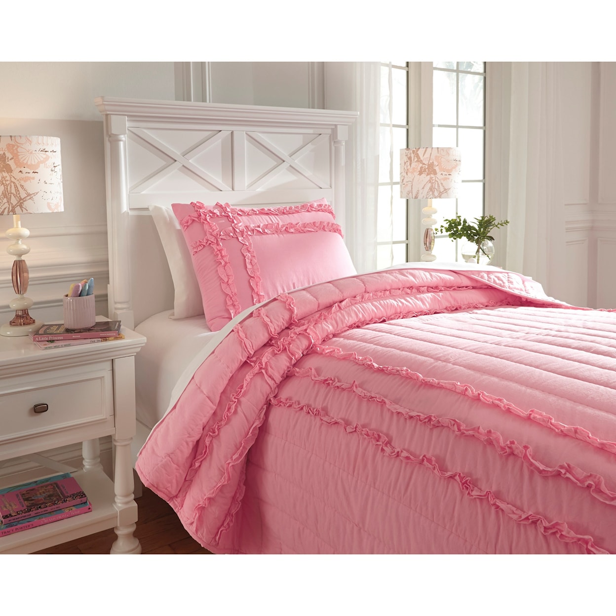 Signature Design by Ashley Bedding Sets Twin Megara Pink Quilt Set