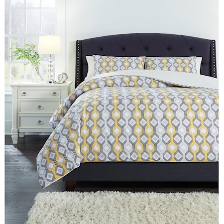 Queen Mato Gray/Yellow/White Comforter Set