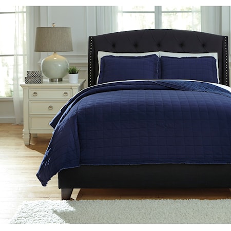 Queen Amare Navy Coverlet Set