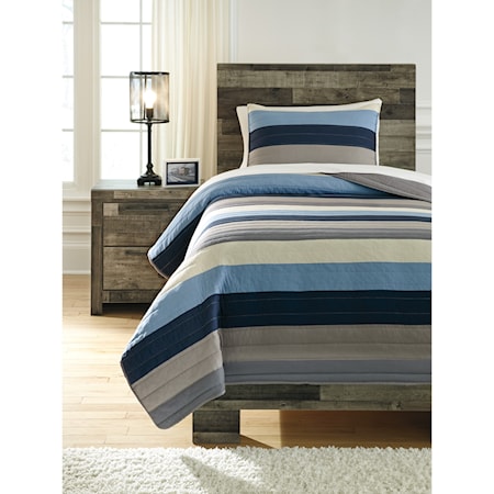Twin Winifred Blue/Gray/Tan Comforter Set
