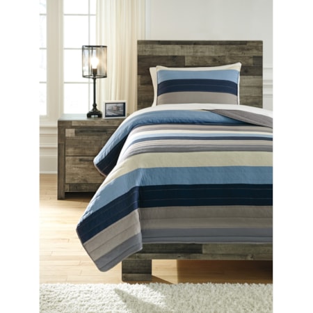 Twin Winifred Blue/Gray/Tan Comforter Set