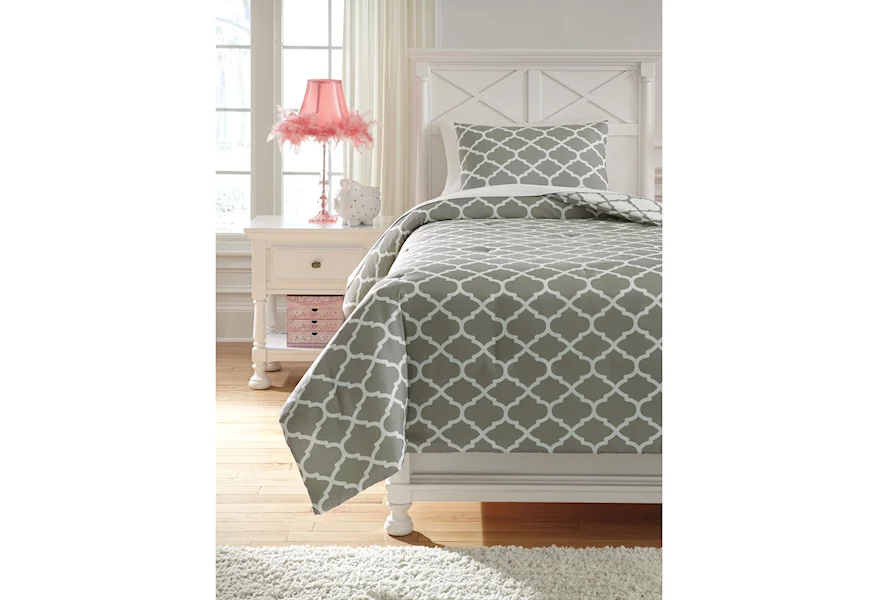 Bedding Sets Twin Media Gray/White Comforter Set by Signature Design by Ashley at A1 Furniture & Mattress