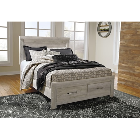 Queen Panel Bed with Storage Footboard