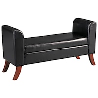Upholstered Storage Bench in Brown Faux Leather