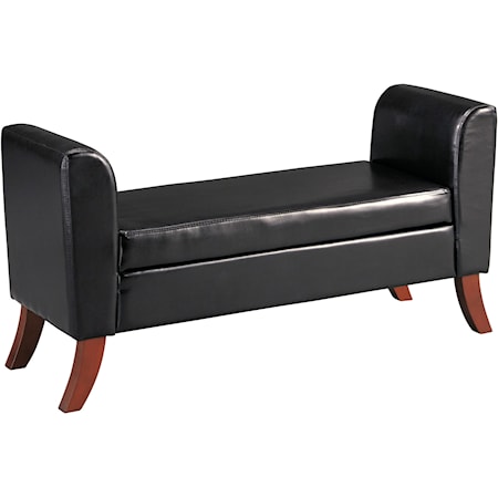 Upholstered Storage Bench in Brown Faux Leather