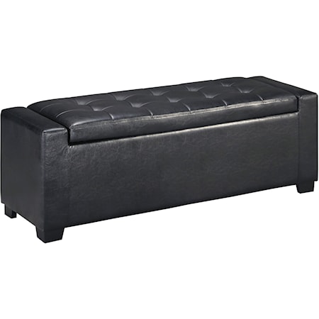 Upholstered Storage Bench in Black Faux Leather with Tufted Top