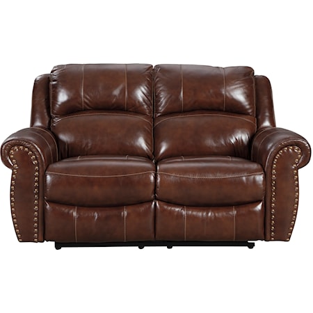 Traditional Reclining Loveseat with Nailhead Trim