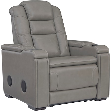 Leather Match Power Recliner with Adjustable Headrest, Bluetooth Speakers, Cup Holders, and USB/Wireless Charging