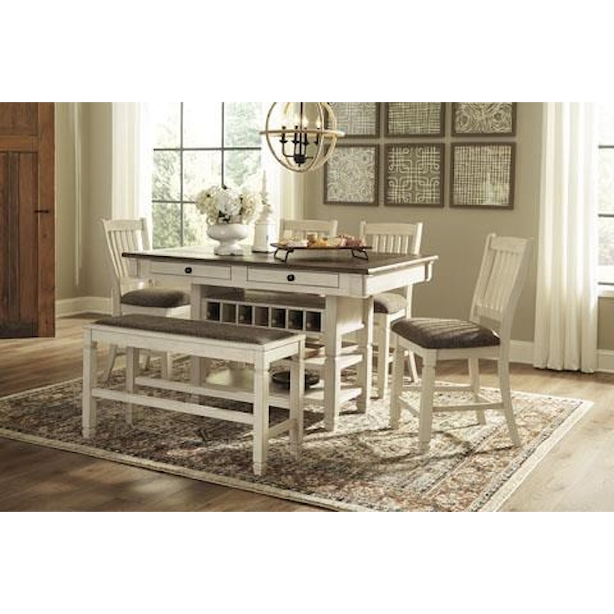 Signature Design by Ashley Bolanburg 6-Piece Counter Table with Bench and Stools