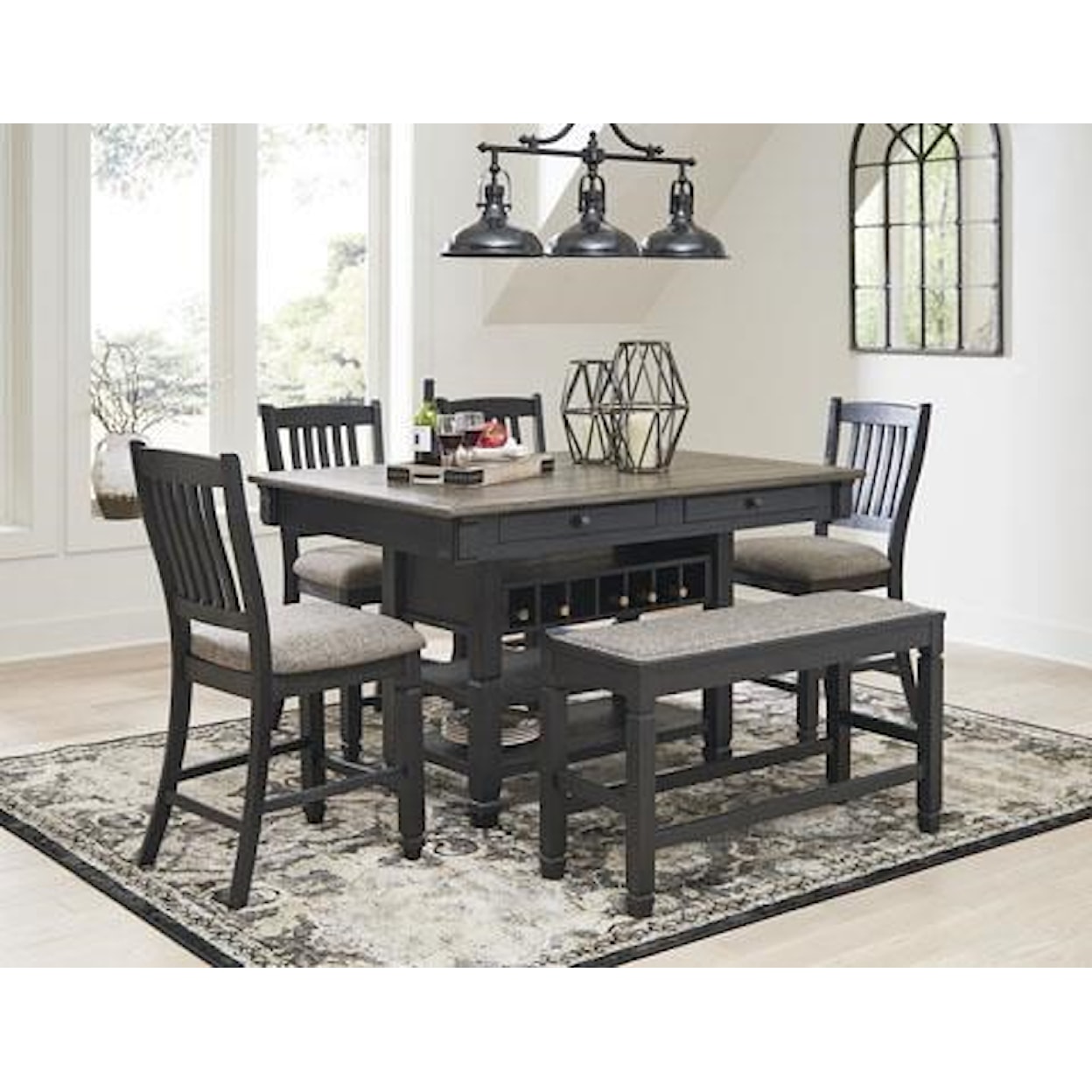 Signature Design by Ashley Tyler Creek 6-Piece Counter Table with Bench and Stools
