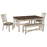 6 PC Rect Table, 2 UPH Accent Chairs, 2 UPH Side Chairs and Bench Set