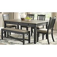 Dining Set includes Table with 6 Drawers and 4 Upholstered Side Chairs  *Bench Sold Separately 