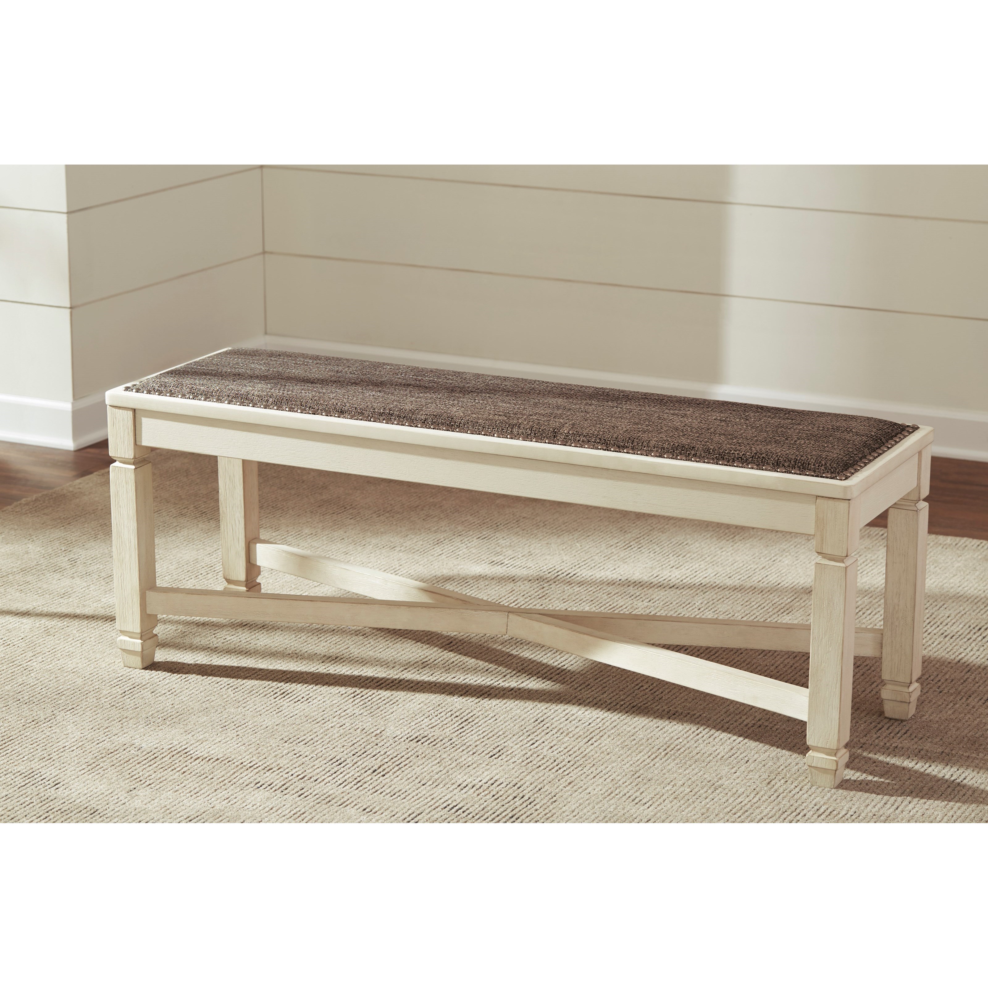 Signature Design by Ashley Bolanburg Relaxed Vintage Upholstered Dining Room Bench with Nailhead