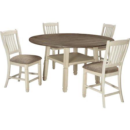 5 Piece Round Drop Leaf Counter Table Set
