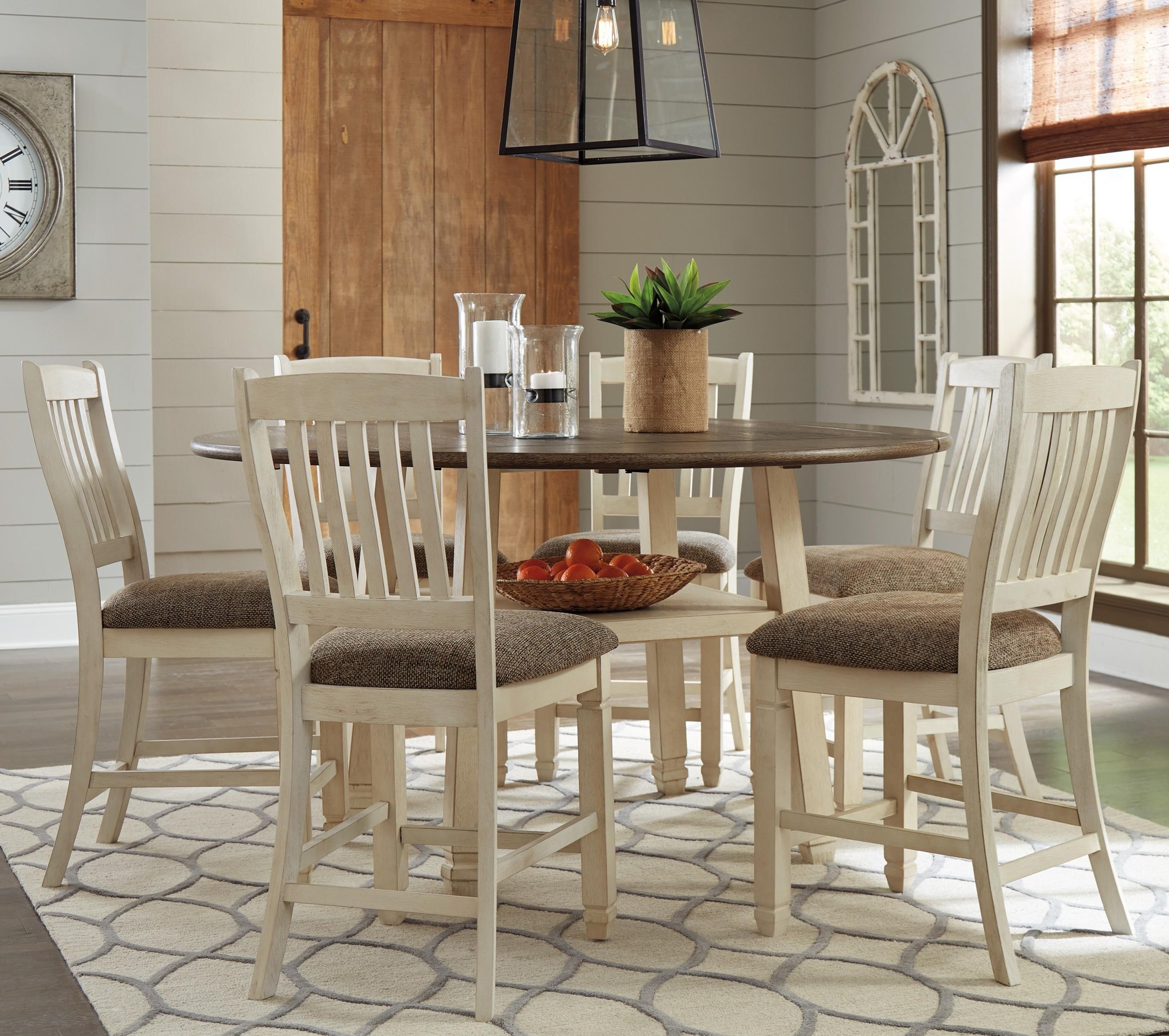 Relaxed Vintage 7 Piece Square/Round Drop Leaf Counter Table Set