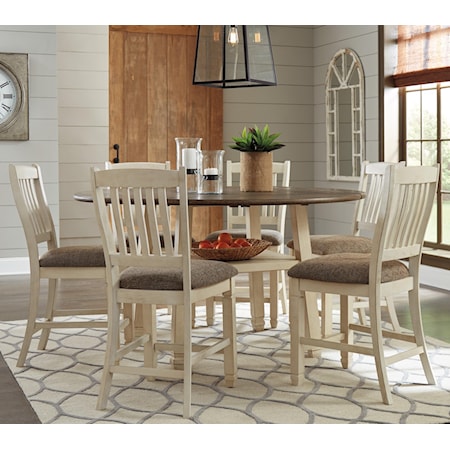 7 Piece Round Drop Leaf Counter Table Set