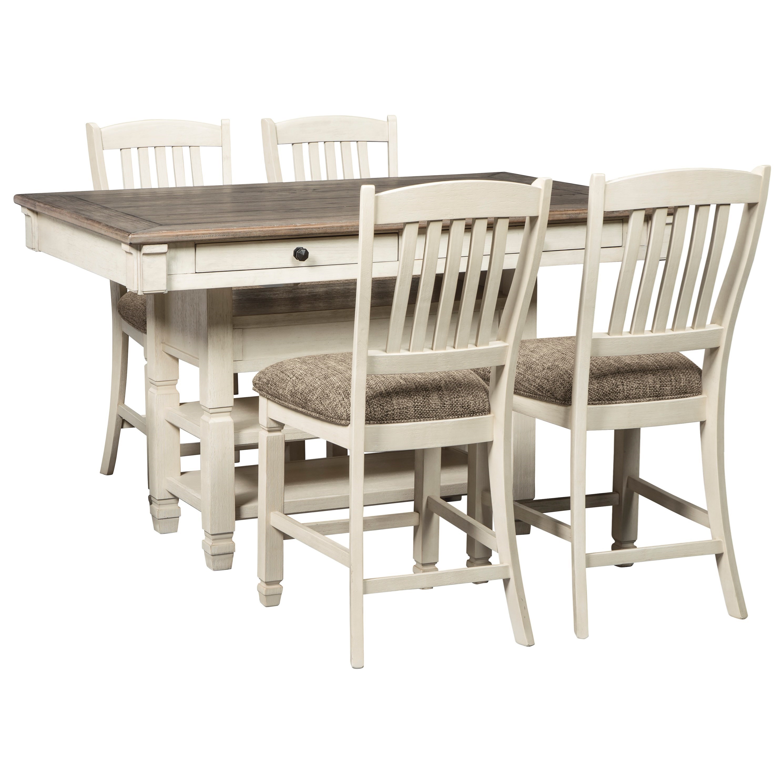 Relaxed Vintage 5 Piece Counter Table with Wine Storage and Stool Set