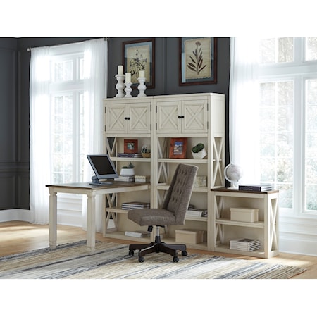 Return Desk with Three Bookcases