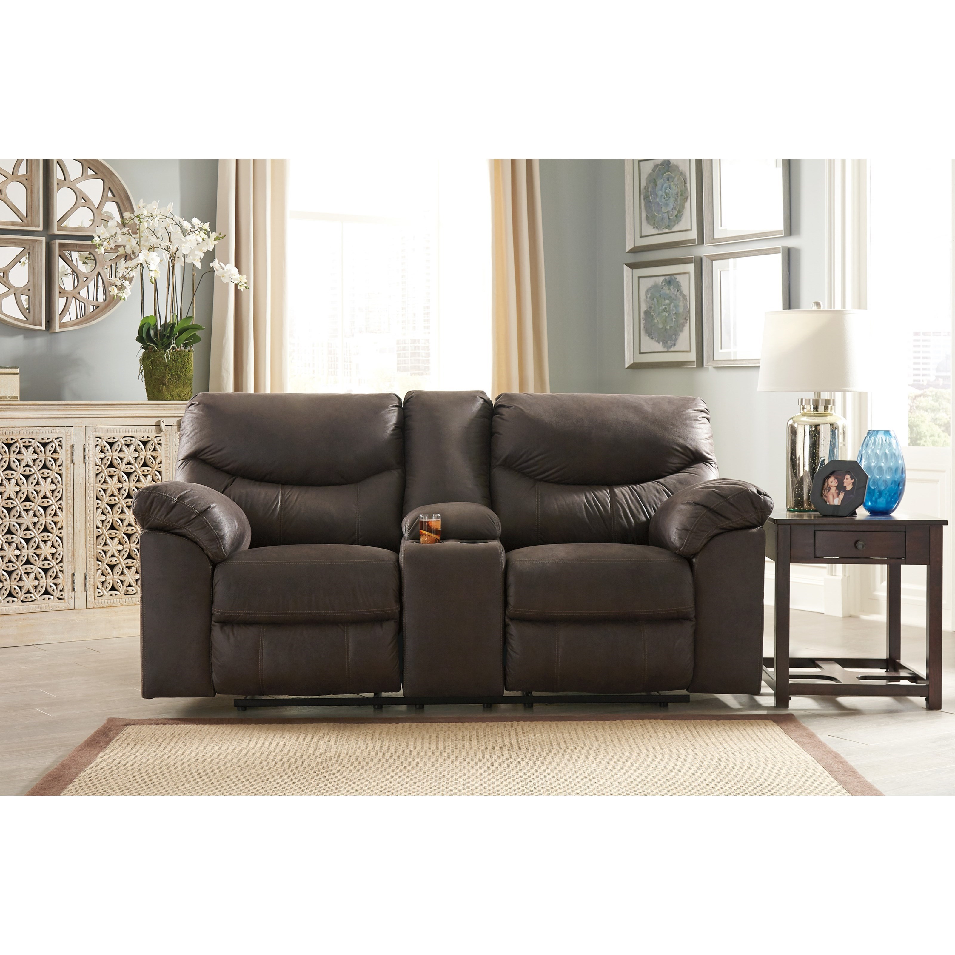 Signature Design by Ashley Boxberg Casual Double Reclining Loveseat with Center Console Royal
