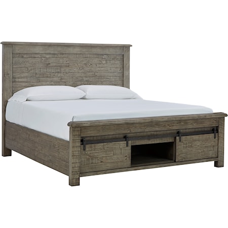 Rustic King Reclaimed Wood Panel Bed with Storage