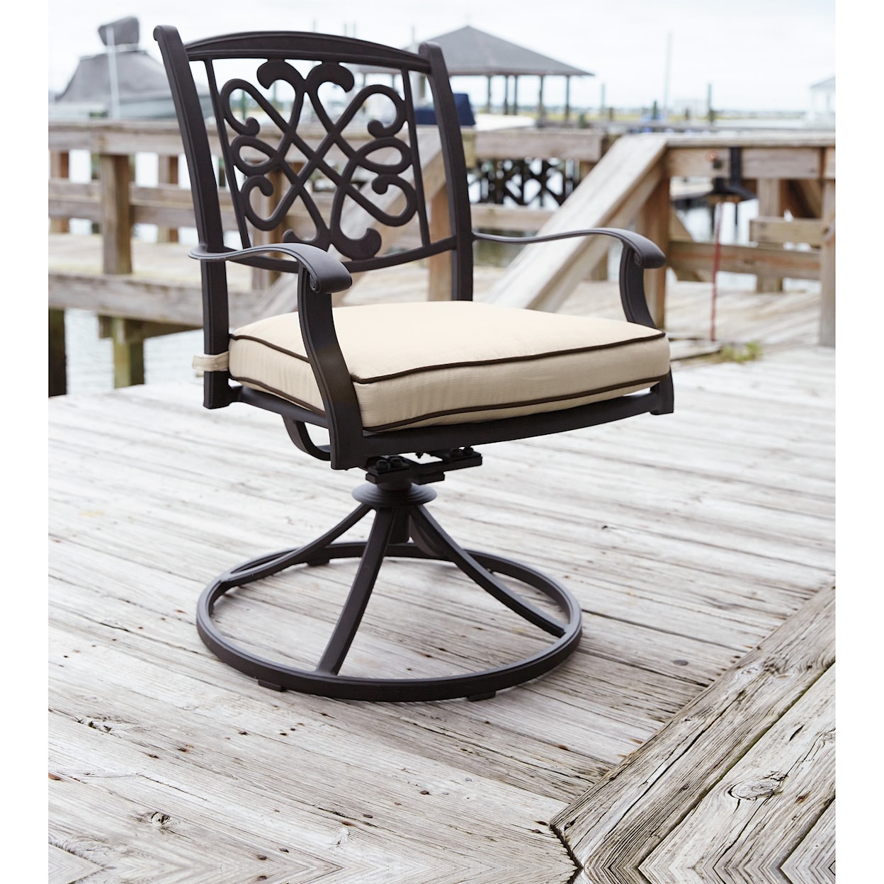 Signature Design by Ashley Burnella Set of 2 Outdoor Swivel Chairs w/ Cushion